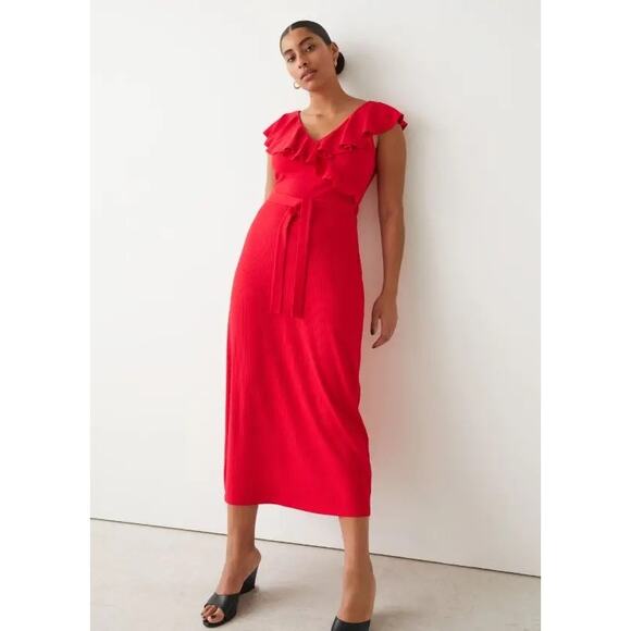 & Other Stories Dresses & Skirts - & OTHER STORIES Sleeveless Ruffle Midi Dress Womens Size Large Ribbed Holiday
